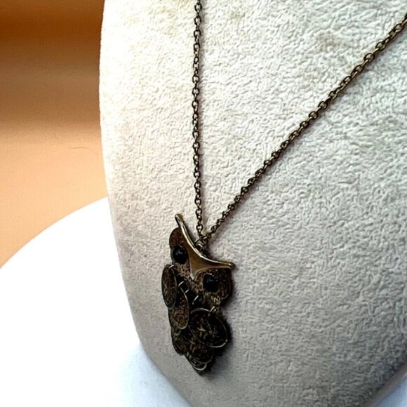 Vintage Gold-Tone Owl Pendant Necklace With French Coin Accents. N12 - Picture 5 of 10